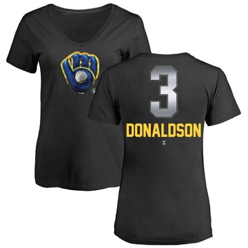 Women's Milwaukee Brewers Josh Donaldson ＃3 Midnight Mascot V-Neck T-Shirt - Black