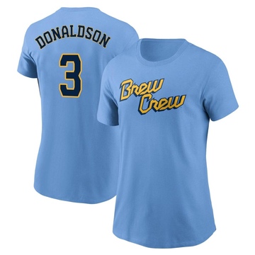 Women's Milwaukee Brewers Josh Donaldson ＃3 Powder 2022 City Connect Name & Number T-Shirt - Blue