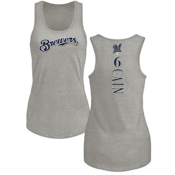 Women's Milwaukee Brewers Lorenzo Cain ＃6 Backer Tank Top Ash