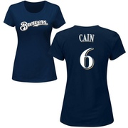 Women's Milwaukee Brewers Lorenzo Cain ＃6 Roster Name & Number T-Shirt - Navy