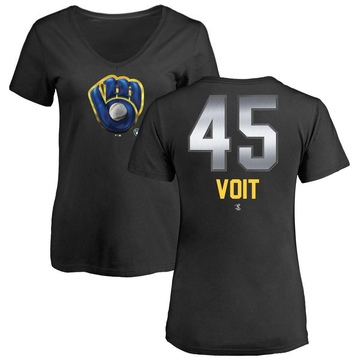 Women's Milwaukee Brewers Luke Voit ＃45 Midnight Mascot V-Neck T-Shirt - Black