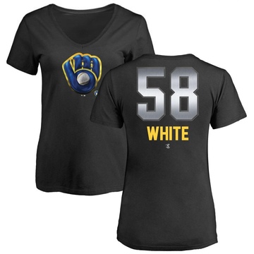 Women's Milwaukee Brewers Mitch White ＃58 Midnight Mascot V-Neck T-Shirt - Black