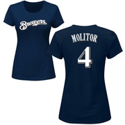 Women's Milwaukee Brewers Paul Molitor ＃4 Roster Name & Number T-Shirt - Navy