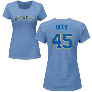 Women's Milwaukee Brewers Rob Deer ＃45 Roster Name & Number T-Shirt - Light Blue