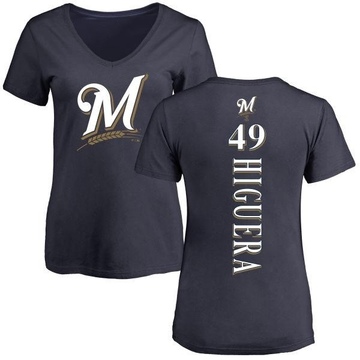 Women's Milwaukee Brewers Teddy Higuera ＃49 Backer Slim Fit T-Shirt - Navy