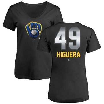 Women's Milwaukee Brewers Teddy Higuera ＃49 Midnight Mascot V-Neck T-Shirt - Black