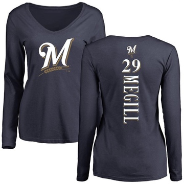 Women's Milwaukee Brewers Trevor Megill ＃29 Backer Slim Fit Long Sleeve T-Shirt - Navy