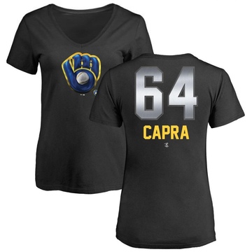 Women's Milwaukee Brewers Vinny Capra ＃64 Midnight Mascot V-Neck T-Shirt - Black