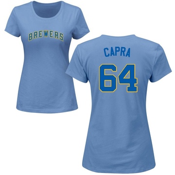 Women's Milwaukee Brewers Vinny Capra ＃64 Roster Name & Number T-Shirt - Light Blue