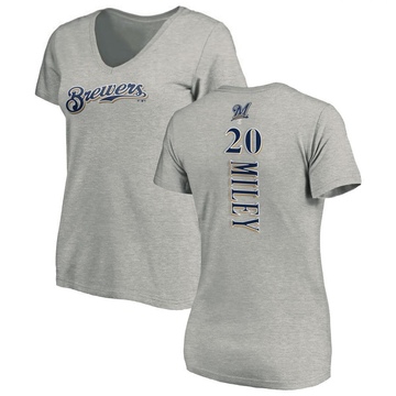 Women's Milwaukee Brewers Wade Miley ＃20 Backer Slim Fit T-Shirt Ash