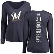 Women's Milwaukee Brewers William Contreras ＃24 Backer Slim Fit Long Sleeve T-Shirt - Navy