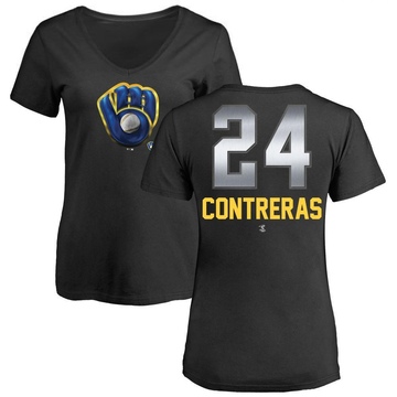 Women's Milwaukee Brewers William Contreras ＃24 Midnight Mascot V-Neck T-Shirt - Black