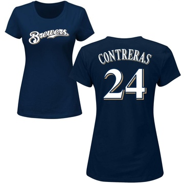 Women's Milwaukee Brewers William Contreras ＃24 Roster Name & Number T-Shirt - Navy