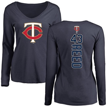 Women's Minnesota Twins Addison Reed ＃43 Backer Slim Fit Long Sleeve T-Shirt - Navy