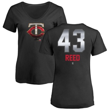 Women's Minnesota Twins Addison Reed ＃43 Midnight Mascot V-Neck T-Shirt - Black