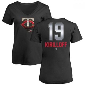 Women's Minnesota Twins Alex Kirilloff ＃19 Midnight Mascot V-Neck T-Shirt - Black