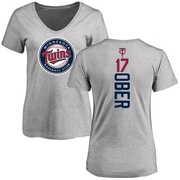 Women's Minnesota Twins Bailey Ober ＃17 Backer Slim Fit T-Shirt Ash