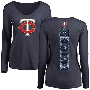 Women's Minnesota Twins Bert Blyleven ＃28 Backer Slim Fit Long Sleeve T-Shirt - Navy