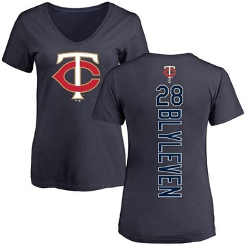 Women's Minnesota Twins Bert Blyleven ＃28 Backer Slim Fit T-Shirt - Navy