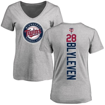 Women's Minnesota Twins Bert Blyleven ＃28 Backer Slim Fit T-Shirt Ash