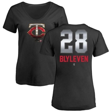 Women's Minnesota Twins Bert Blyleven ＃28 Midnight Mascot V-Neck T-Shirt - Black