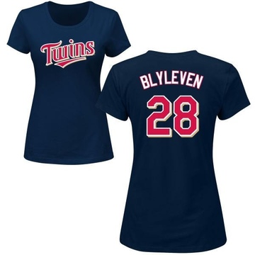 Women's Minnesota Twins Bert Blyleven ＃28 Roster Name & Number T-Shirt - Navy