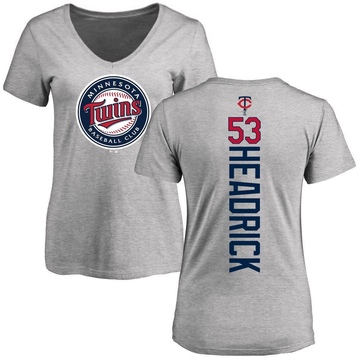 Women's Minnesota Twins Brent Headrick ＃53 Backer Slim Fit T-Shirt Ash