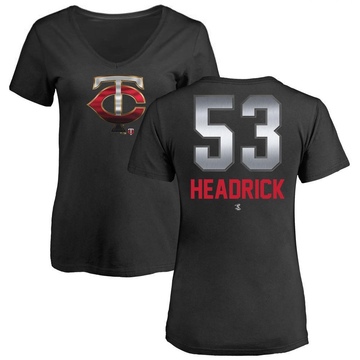 Women's Minnesota Twins Brent Headrick ＃53 Midnight Mascot V-Neck T-Shirt - Black