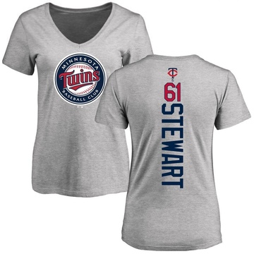 Women's Minnesota Twins Brock Stewart ＃61 Backer Slim Fit T-Shirt Ash