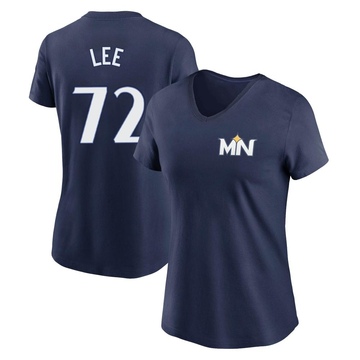 Women's Minnesota Twins Brooks Lee ＃72 2024 City Connect Fuse Name & Number V-Neck T-Shirt - Navy