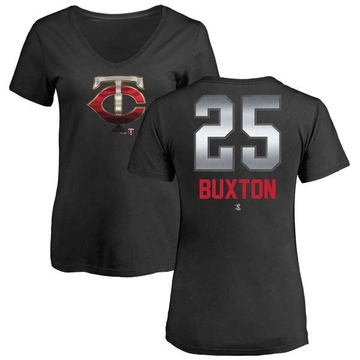 Women's Minnesota Twins Byron Buxton ＃25 Midnight Mascot V-Neck T-Shirt - Black