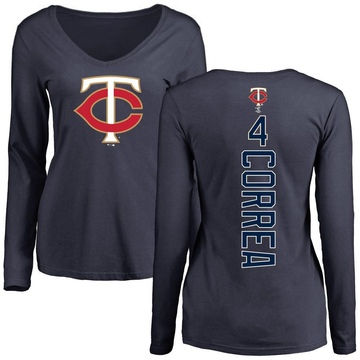 Women's Minnesota Twins Carlos Correa ＃4 Backer Slim Fit Long Sleeve T-Shirt - Navy