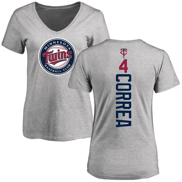 Women's Minnesota Twins Carlos Correa ＃4 Backer Slim Fit T-Shirt Ash