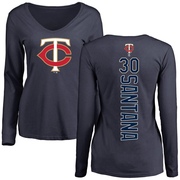 Women's Minnesota Twins Carlos Santana ＃30 Backer Slim Fit Long Sleeve T-Shirt - Navy