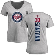 Women's Minnesota Twins Carlos Santana ＃30 Backer Slim Fit T-Shirt Ash