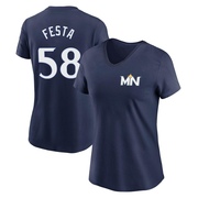 Women's Minnesota Twins David Festa ＃58 2024 City Connect Fuse Name & Number V-Neck T-Shirt - Navy