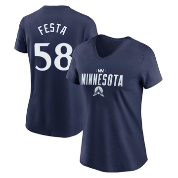 Women's Minnesota Twins David Festa ＃58 2024 City Connect Graphic Name & Number V-Neck T-Shirt - Navy