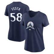 Women's Minnesota Twins David Festa ＃58 2024 City Connect Name & Number V-Neck T-Shirt - Navy