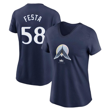 Women's Minnesota Twins David Festa ＃58 2024 City Connect Name & Number V-Neck T-Shirt - Navy