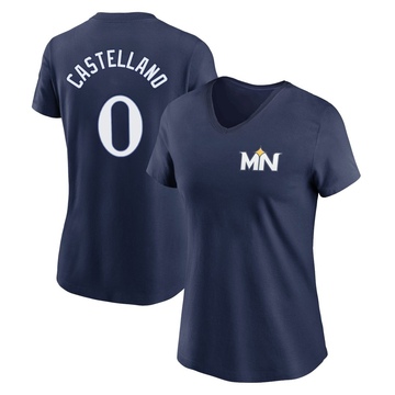 Women's Minnesota Twins Eiberson Castellano ＃0 2024 City Connect Fuse Name & Number V-Neck T-Shirt - Navy