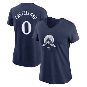 Women's Minnesota Twins Eiberson Castellano ＃0 2024 City Connect Name & Number V-Neck T-Shirt - Navy