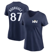 Women's Minnesota Twins Emmanuel Rodriguez ＃87 2024 City Connect Fuse Name & Number V-Neck T-Shirt - Navy