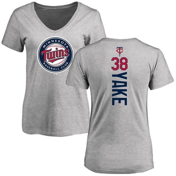 Women's Minnesota Twins Ernie Yake ＃38 Backer Slim Fit T-Shirt Ash