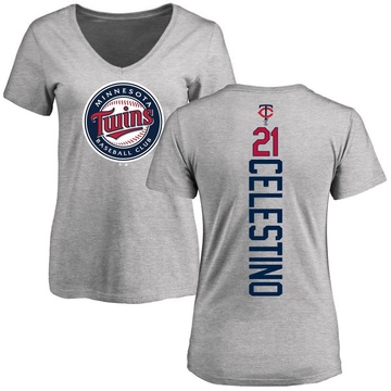 Women's Minnesota Twins Gilberto Celestino ＃21 Backer Slim Fit T-Shirt Ash