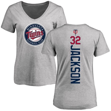 Women's Minnesota Twins Jay Jackson ＃32 Backer Slim Fit T-Shirt Ash