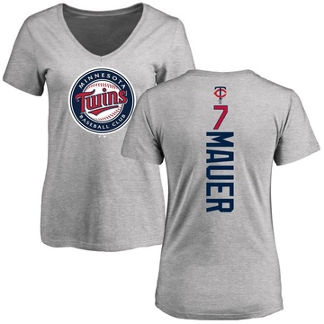 Women's Minnesota Twins Joe Mauer ＃7 Backer Slim Fit T-Shirt Ash