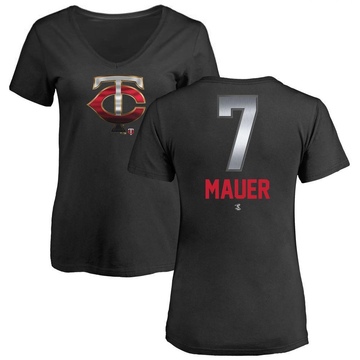 Women's Minnesota Twins Joe Mauer ＃7 Midnight Mascot V-Neck T-Shirt - Black