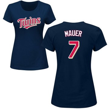 Women's Minnesota Twins Joe Mauer ＃7 Roster Name & Number T-Shirt - Navy