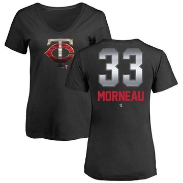 Women's Minnesota Twins Justin Morneau ＃33 Midnight Mascot V-Neck T-Shirt - Black