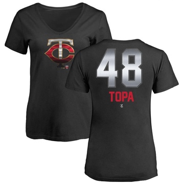 Women's Minnesota Twins Justin Topa ＃48 Midnight Mascot V-Neck T-Shirt - Black